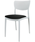 Lucy Chair By Siesta In White With Black Vinyl Seat Pad, Viewed From Angle