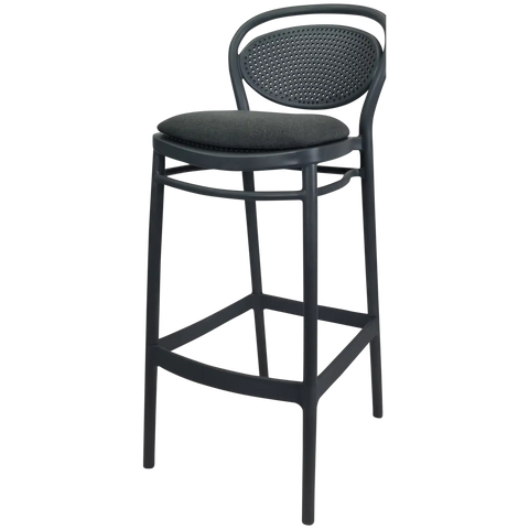 Marcel Bar Stool By Siesta In Anthracite With Anthracite Seat Pad, Viewed From Angle