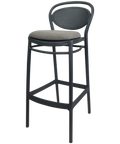 Marcel Bar Stool By Siesta In Anthracite With Taupe Seat Pad, Viewed From Angle