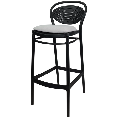 Marcel Bar Stool By Siesta In Black With Light Grey Seat Pad, Viewed From Angle
