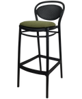 Marcel Bar Stool By Siesta In Black With Olive Green Seat Pad, Viewed From Angle