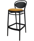 Marcel Bar Stool By Siesta In Black With Orange Seat Pad, Viewed From Angle