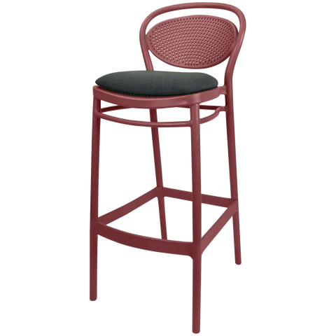 Marcel Bar Stool By Siesta In Marsala With Anthracite Seat Pad, Viewed From Angle