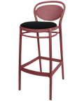 Marcel Bar Stool By Siesta In Marsala With Black Seat Pad, Viewed From Angle