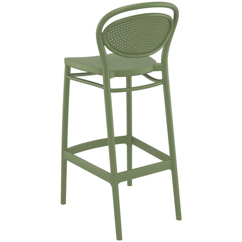 Marcel Bar Stool By Siesta In Olive Green, Viewed From Behind On Angle