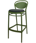 Marcel Bar Stool By Siesta In Olive Green With Anthracite Seat Pad, Viewed From Angle