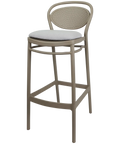 Marcel Bar Stool By Siesta In Taupe With Light Grey Seat Pad, Viewed From Front