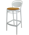 Marcel Bar Stool By Siesta In White With Orange Seat Pad, Viewed From Angle