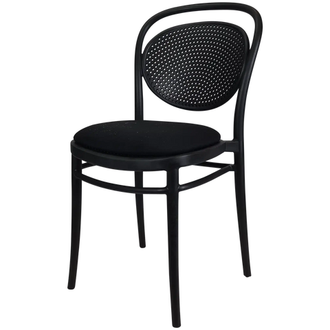 Marcel Chair By Siesta In Black With Black Seat Pad, Viewed From Angle