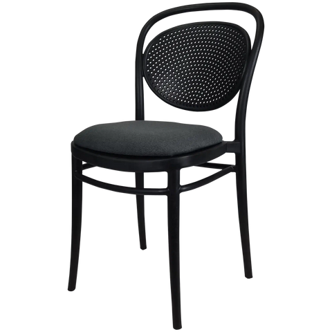 Marcel Chair By Siesta In Black With Charcoal Seat Pad, Viewed From Angle