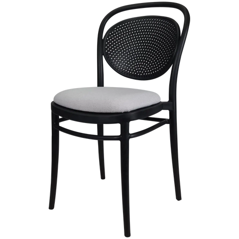 Marcel Chair By Siesta In Black With Light Grey Seat Pad, Viewed From Angle