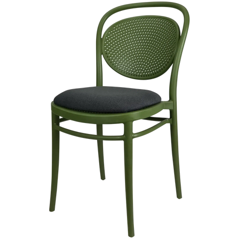Marcel Chair By Siesta In Olive Green With Anthracite Seat Pad, Viewed From Angle