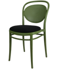 Marcel Chair By Siesta In Olive Green With Black Seat Pad, Viewed From Angle