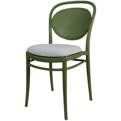 Marcel Chair By Siesta In Olive Green With Light Grey Seat Pad, Viewed From Angle