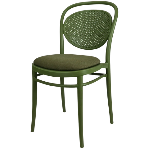 Marcel Chair By Siesta In Olive Green With Olive Green Seat Pad, Viewed From Angle