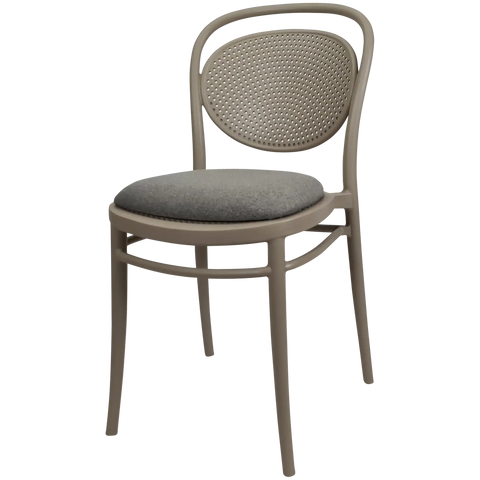 Marcel Chair By Siesta In Taupe With Taupe Seat Pad, Viewed From Angle