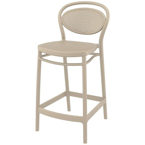 Marcel Counter Stool By Siesta In Taupe, Viewed From Angle In Front