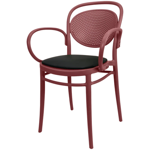 Marcel XL Armchair By Siesta In Marsala With Black Vinyl Seat Pad, Viewed From Angle