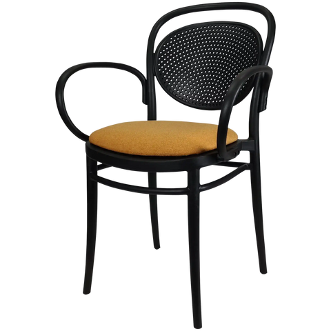 Marcel XL Armchair In Black With Orange Seat Pad, Viewed From Front Angle