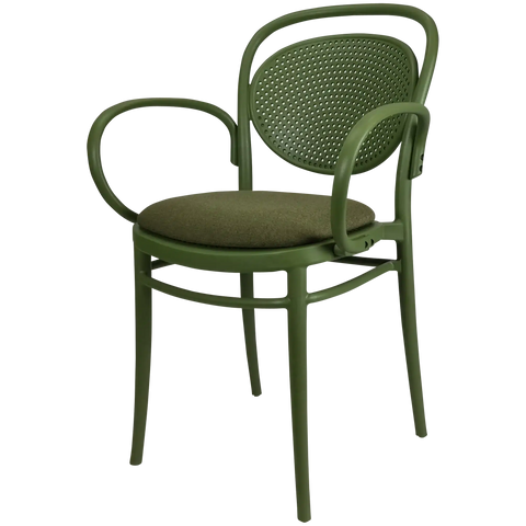Marcel XL Armchair In Olive Green With Olive Green Seat Pad View From Angle In Front