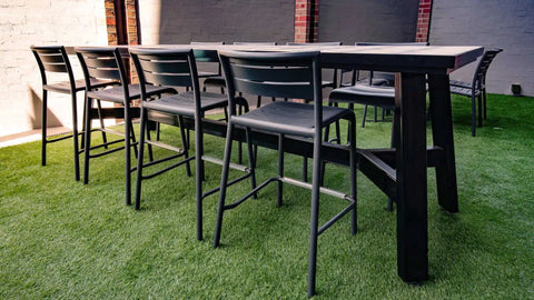 Marco Bar Stools In Outside Dining Area  At Highlander Hotel