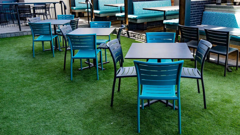 Black And Teal  Marco Chairs With Custom Compact Laminate Tops At Highlander Hotel