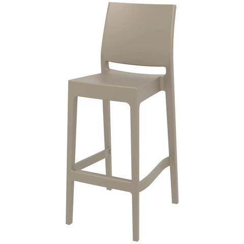 Maya Bar Stool By Siesta In Taupe, Viewed From Angle In Front