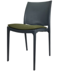 Maya Chair By Siesta In Anthracite With Olive Green Seat Pad, Viewed From Angle