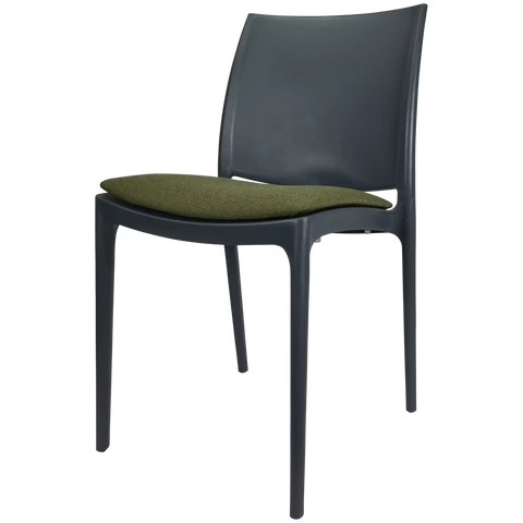 Maya Chair By Siesta In Anthracite With Olive Green Seat Pad, Viewed From Angle