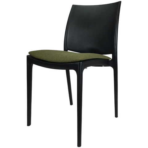 Maya Chair By Siesta In Black With Olive Green Seat Pad, Viewed From Angle