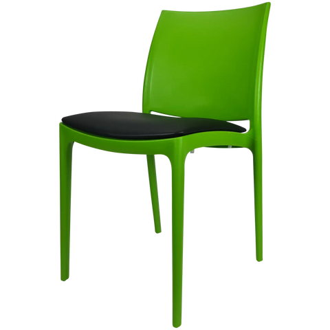 Maya Chair By Siesta In Green With Black Vinyl Seat Pad, Viewed From Angle