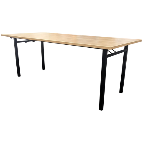 Melamine Top With Deluxe Folding Banquette Trestle Legs, View From Angle In Front