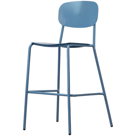 Miami Outdoor Bar Stool In Custom Powder Coat Wedgewood, Viewed From Angle In Front
