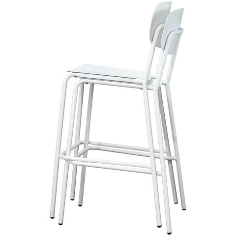 Miami Outdoor Bar Stool In White Shown Stacked, Viewed From Side