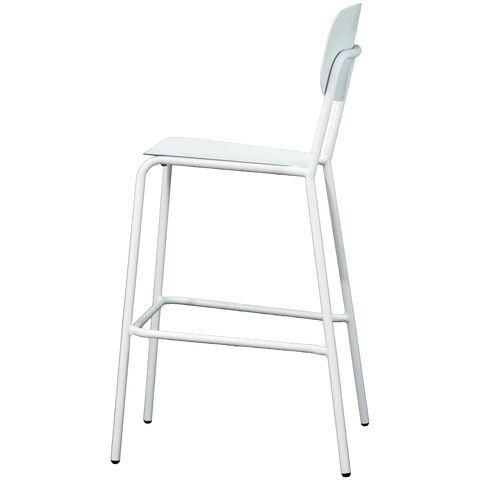 Miami Outdoor Bar Stool In White, Viewed From Side