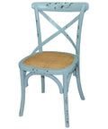 Monique X Back Chair With Blue Wash Timber Frame, Viewed From Angle In Front