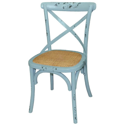 Monique X Back Chair With Blue Wash Timber Frame, Viewed From Angle In Front