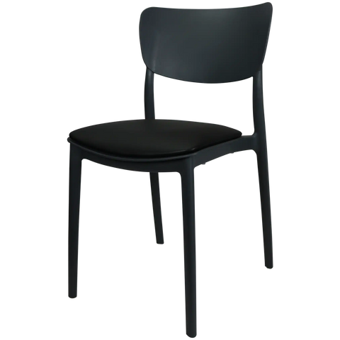 Monna Chair By Siesta In Anthracite With Black Vinyl Seat Pad, Viewed From Angle