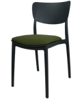 Monna Chair By Siesta In Anthracite With Olive Green Seat Pad, Viewed From Angle