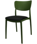 Monna Chair By Siesta In Olive Green With Black Vinyl Seat Pad, Viewed From Angle