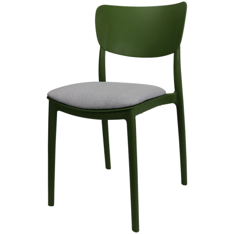 Monna Chair By Siesta In Olive Green With Light Grey Seat Pad, Viewed From Angle