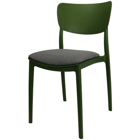Monna Chair By Siesta In Olive Green With Taupe Seat Pad, Viewed From Angle