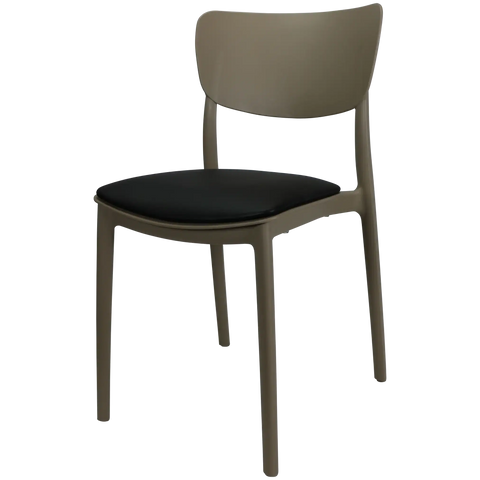 Monna Chair By Siesta In Taupe With Black Vinyl Seat Pad, Viewed From Angle
