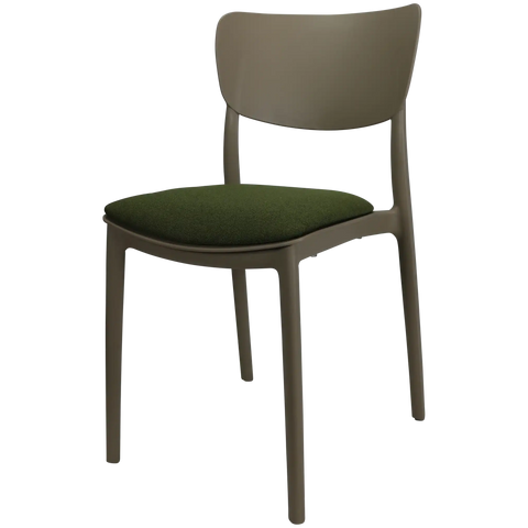 Monna Chair By Siesta In Taupe With Olive Green Seat Pad, Viewed From Angle