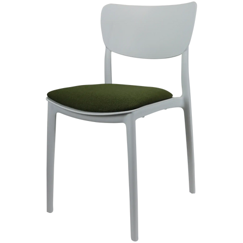 Monna Chair By Siesta In White With Olive Green Seat Pad, Viewed From Angle
