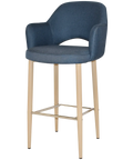 Mulberry Arm Bar Stool Birch Metal 4 Leg With Gravity Denim Shell, Viewed From Angle In Front