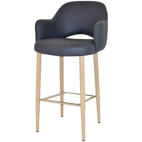 Mulberry Arm Bar Stool Birch Metal 4 Leg With Pelle Benito Navy Shell, Viewed From Angle In Front