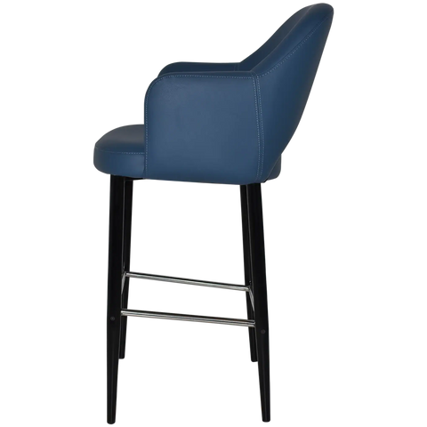 Mulberry Arm Bar Stool Black Metal 4 Leg With Black Vinyl Shell, Viewed From Side