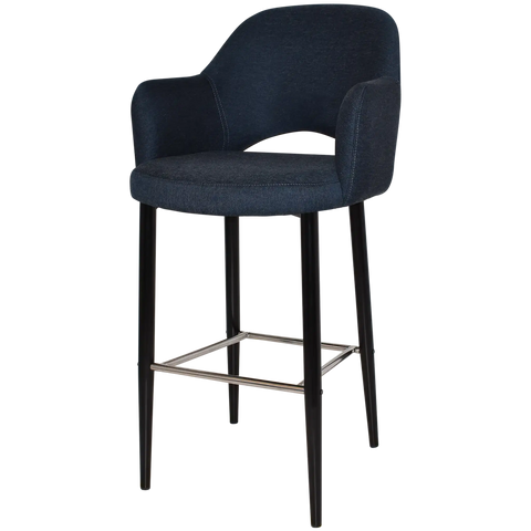 Mulberry Arm Bar Stool Black Metal 4 Leg With Gravity Navy Shell, Viewed From Angle In Front