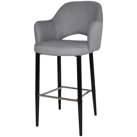 Mulberry Arm Bar Stool Black Metal 4 Leg With Gravity Steel Shell, Viewed From Angle In Front